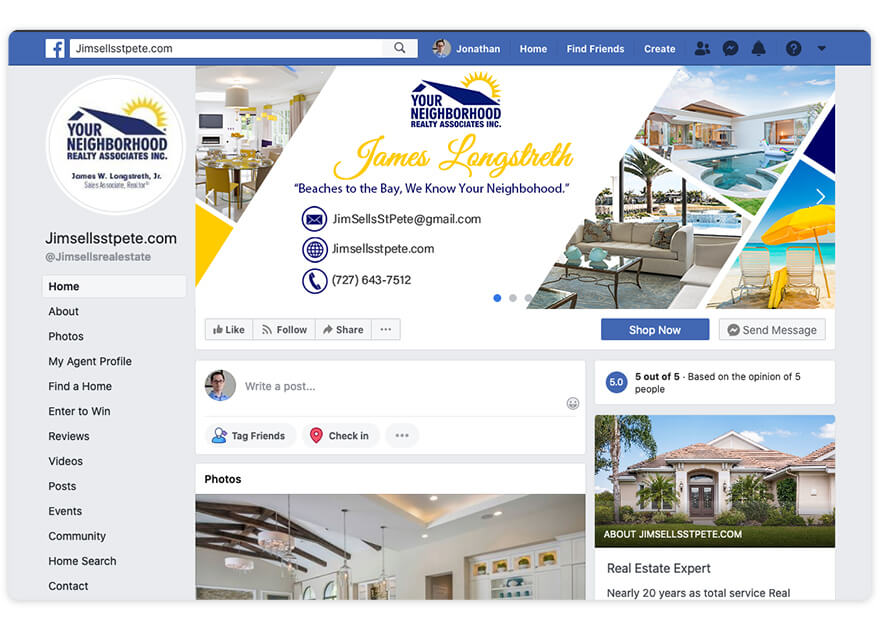 Redesigned Facebook Page for Real Estate Agent Jim Longstreth