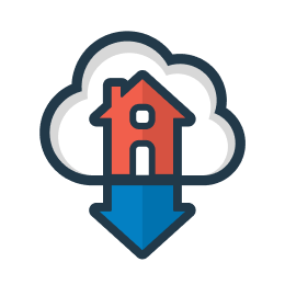 Easy MLS Listings Import logo (a cloud with an orange house inside. house shape is mirrored upside down to show transfer of listing information).