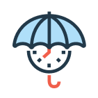 Icon for 'covered for life' (umbrella covering a clock, your time is covered)