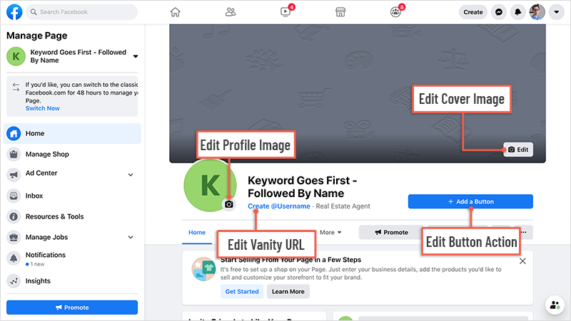 Managing Facebook page options