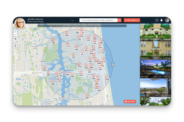 IDX Home Search results displayed in a map